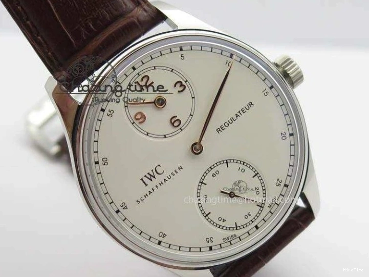 MIROTIME 0331 Sustainable Portuguese IW5444 SS White Dial RG Numbers On Brown Leather Strap A 7256